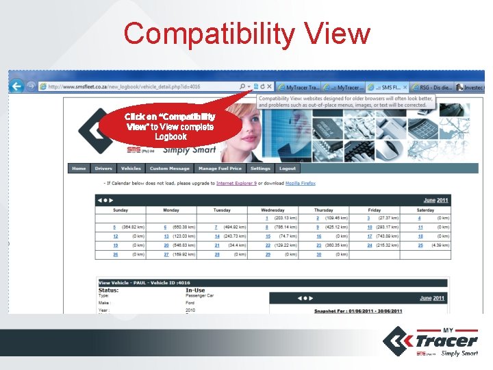 Compatibility View Click on “Compatibility View” to View complete Logbook 