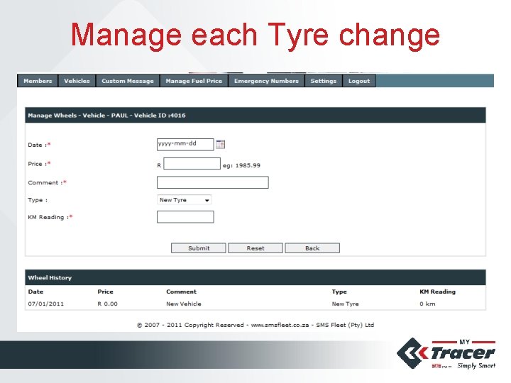 Manage each Tyre change 