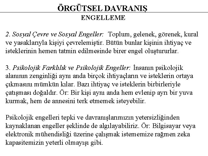 ÖRGÜTSEL DAVRANIŞ ENGELLEME 2. Sosyal Çevre ve Sosyal Engeller: Toplum, gelenek, görenek, kural ve