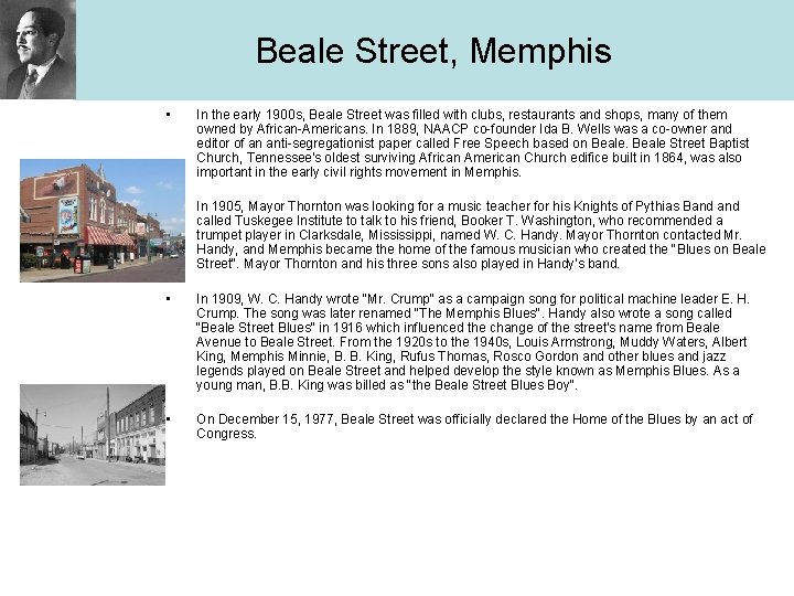 Beale Street, Memphis • In the early 1900 s, Beale Street was filled with Beale Street, Memphis • In the early 1900 s, Beale Street was filled with