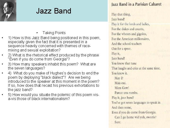 Jazz Band • • • Taking Points 1) How is this Jazz Band being Jazz Band • • • Taking Points 1) How is this Jazz Band being