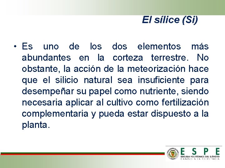 El sílice (Si) • Es uno de los dos elementos más abundantes en la