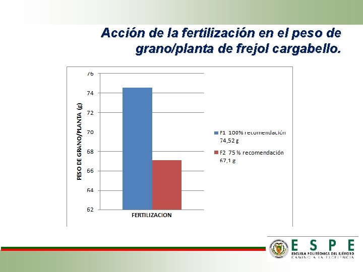 Acción de la fertilización en el peso de grano/planta de frejol cargabello. 