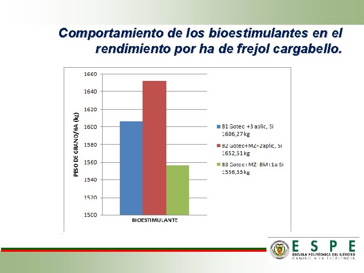 Comportamiento de los bioestimulantes en el rendimiento por ha de frejol cargabello. 