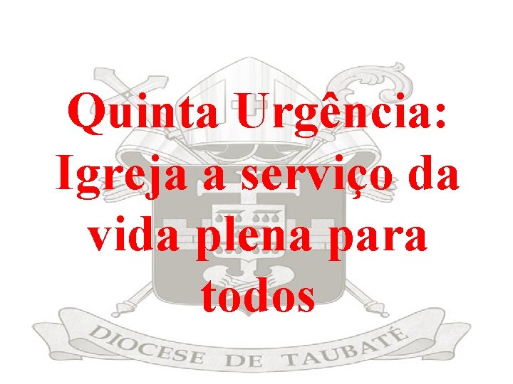 Quinta Urgência: Igreja a serviço da vida plena para todos 