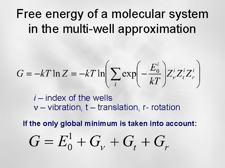 Free energy of a molecular system in the multi-well approximation i – index of