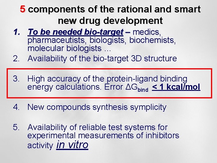 5 components of the rational and smart new drug development 1. To be needed