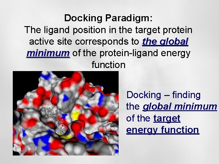 Docking Paradigm: The ligand position in the target protein active site corresponds to the