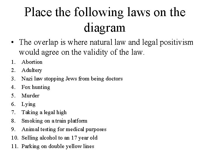 Place the following laws on the diagram • The overlap is where natural law