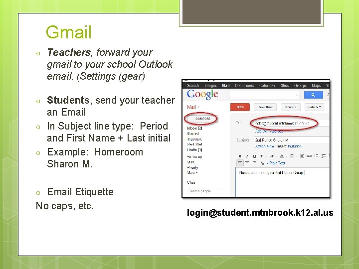 Gmail ○ Teachers, forward your gmail to your school Outlook email. (Settings (gear) ○