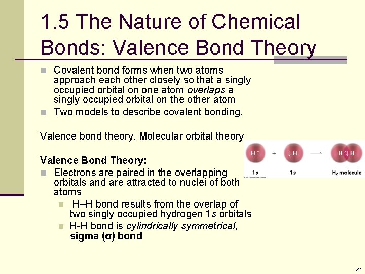 1. 5 The Nature of Chemical Bonds: Valence Bond Theory n Covalent bond forms