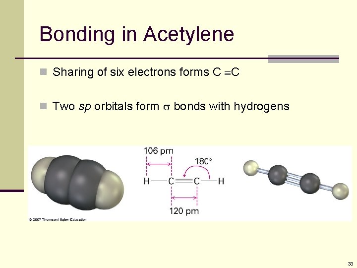 Bonding in Acetylene n Sharing of six electrons forms C ºC n Two sp