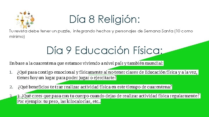 Día 8 Religión: Tu revista debe tener un puzzle, integrando hechos y personajes de