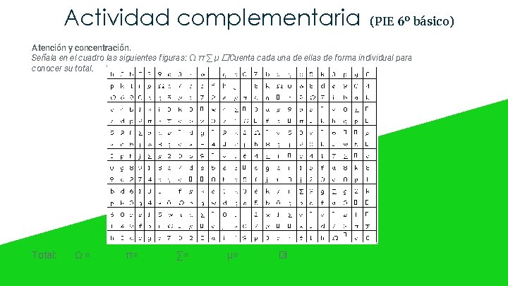 Actividad complementaria (PIE 6º básico) Atención y concentración. Señala en el cuadro las siguientes