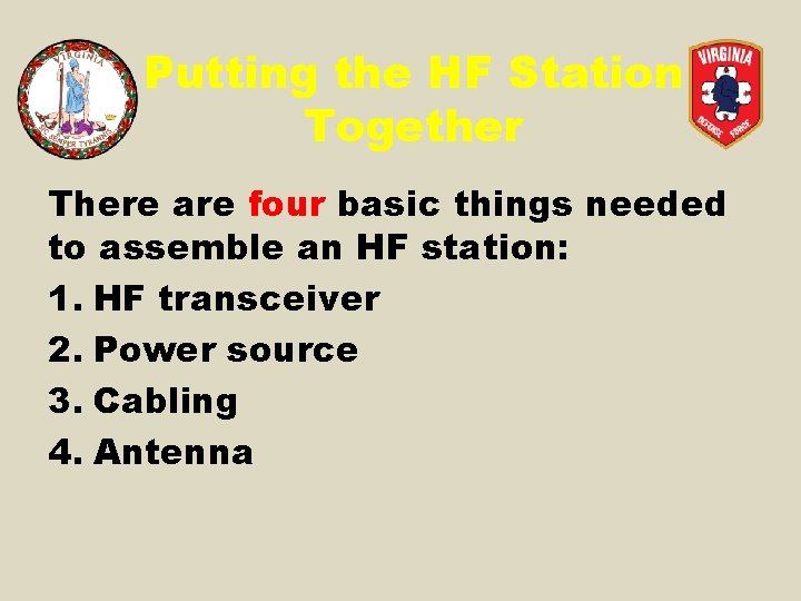 Putting the HF Station Together There are four basic things needed to assemble an