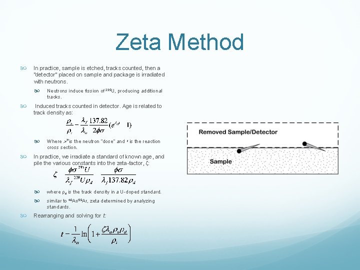 Zeta Method In practice, sample is etched, tracks counted, then a “detector” placed on