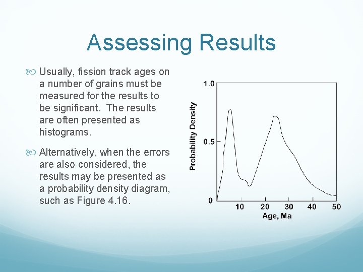 Assessing Results Usually, fission track ages on a number of grains must be measured