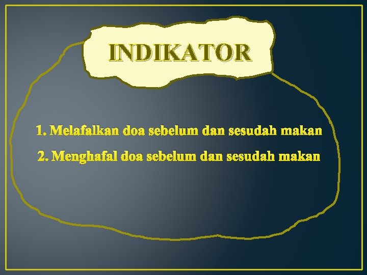 INDIKATOR 1. Melafalkan doa sebelum dan sesudah makan 2. Menghafal doa sebelum dan sesudah