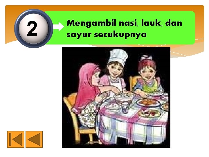 2 Mengambil nasi, lauk, dan sayur secukupnya 