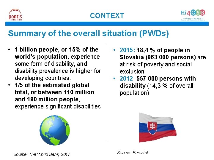 CONTEXT Summary of the overall situation (PWDs) • 1 billion people, or 15% of