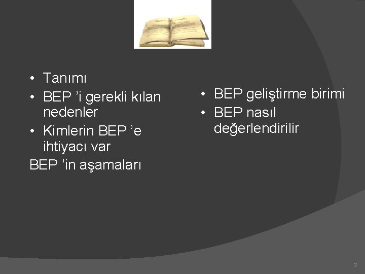  • Tanımı • BEP ’i gerekli kılan nedenler • Kimlerin BEP ’e ihtiyacı