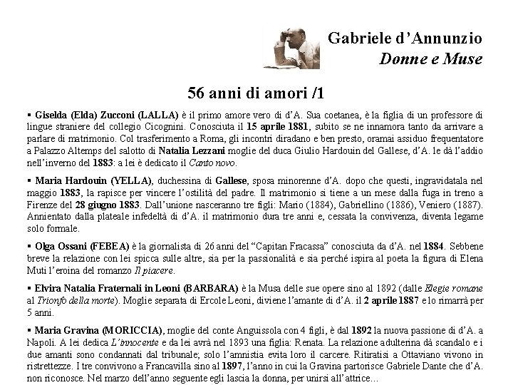 Gabriele d’Annunzio Donne e Muse 56 anni di amori /1 § Giselda (Elda) Zucconi