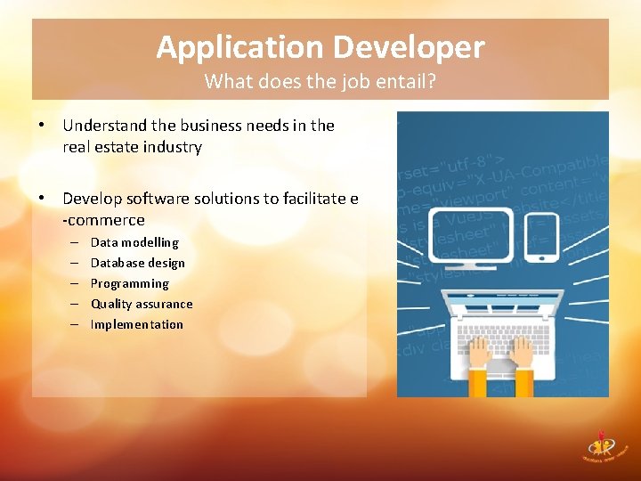 Application Developer What does the job entail? • Understand the business needs in the