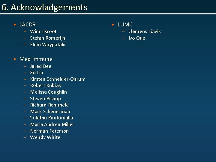 6. Acknowladgements • LACDR – Wim Jiscoot – Stefan Romerijn – Eleni Varypataki •