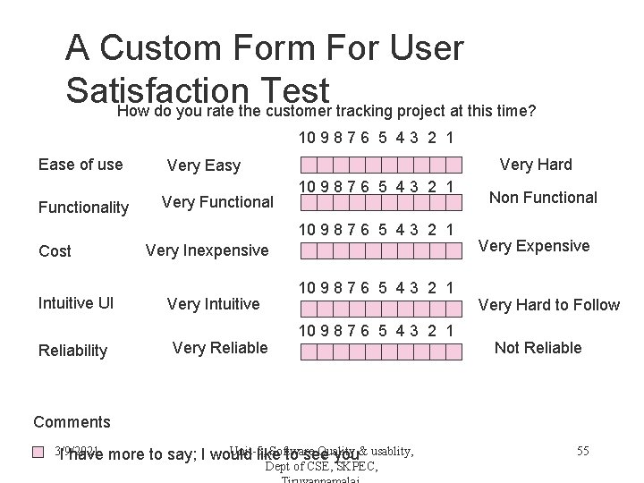 A Custom For User Satisfaction Test How do you rate the customer tracking project