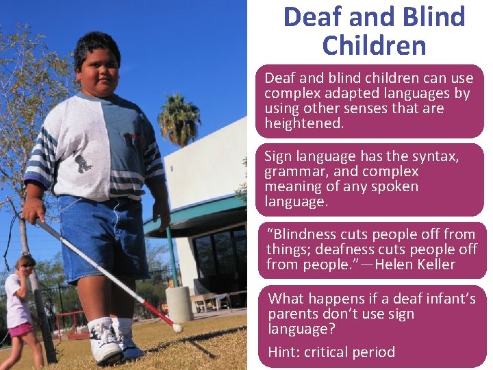 Deaf and Blind Children Deaf and blind children can use complex adapted languages by