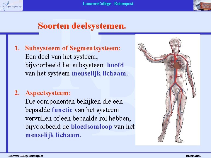 Lauwers. College Buitenpost Soorten deelsystemen. 1. Subsysteem of Segmentsysteem: Een deel van het systeem,