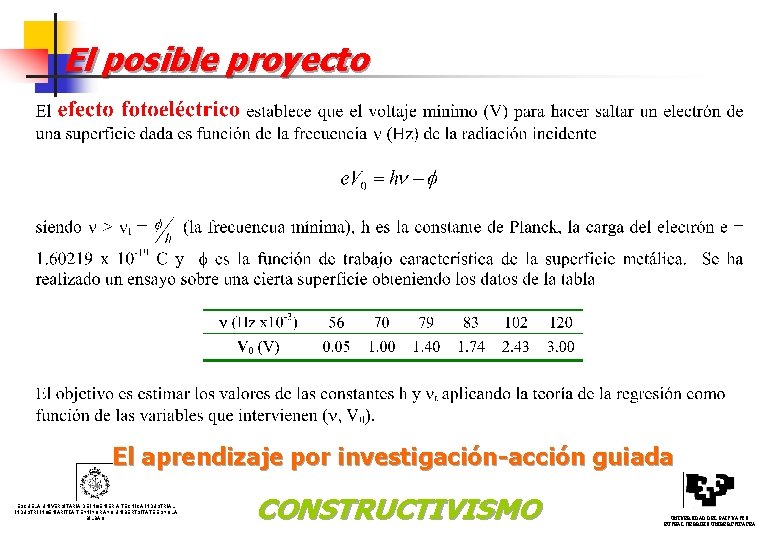 El posible proyecto El aprendizaje por investigación-acción guiada ESCUELA UNIVERSITARIA DE INGENIERÍA TÉCNICA INDUSTRIAL