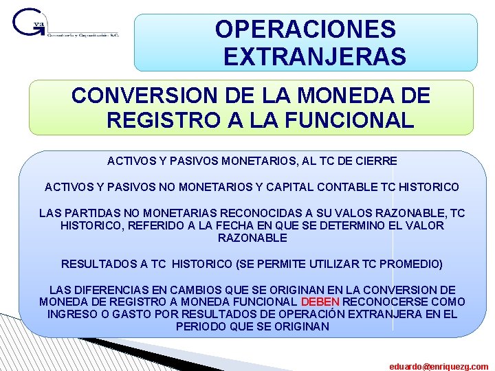 OPERACIONES EXTRANJERAS CONVERSION DE LA MONEDA DE REGISTRO A LA FUNCIONAL ACTIVOS Y PASIVOS