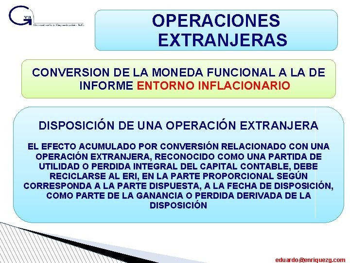 OPERACIONES EXTRANJERAS CONVERSION DE LA MONEDA FUNCIONAL A LA DE INFORME ENTORNO INFLACIONARIO DISPOSICIÓN