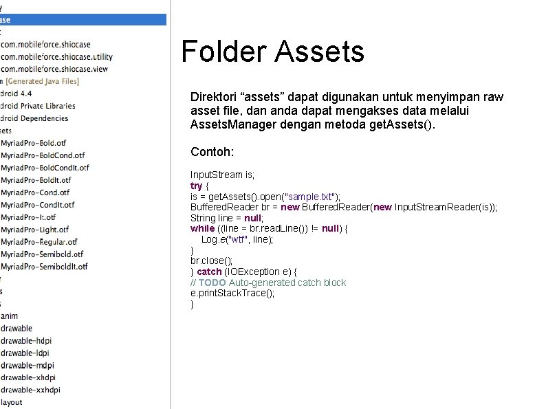 Folder Assets Direktori “assets” dapat digunakan untuk menyimpan raw asset file, dan anda dapat
