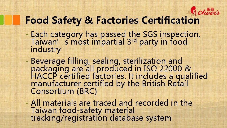 Food Safety & Factories Certification - Each category has passed the SGS inspection, Taiwan’s