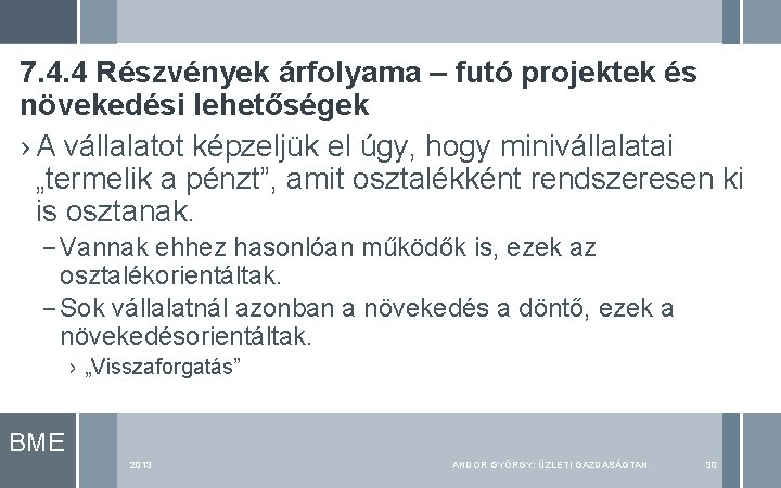 7. 4. 4 Részvények árfolyama – futó projektek és növekedési lehetőségek › A vállalatot