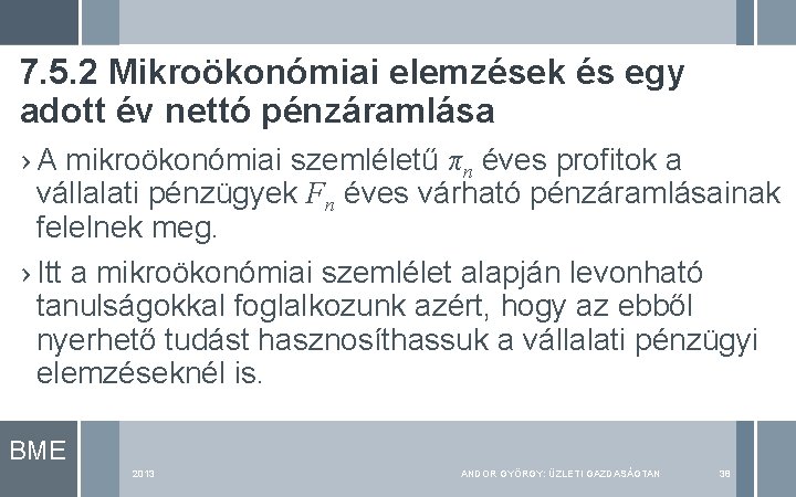 7. 5. 2 Mikroökonómiai elemzések és egy adott év nettó pénzáramlása › A mikroökonómiai