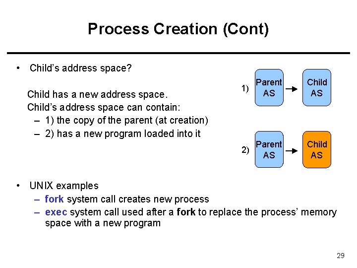 Process Creation (Cont) • Child’s address space? Child has a new address space. Child’s