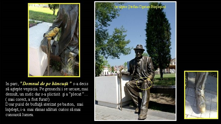 (sculptor Ștefan-Ciprian Bințînțan) In parc, ”Domnul de pe băncuță ” s-a decis să aștepte