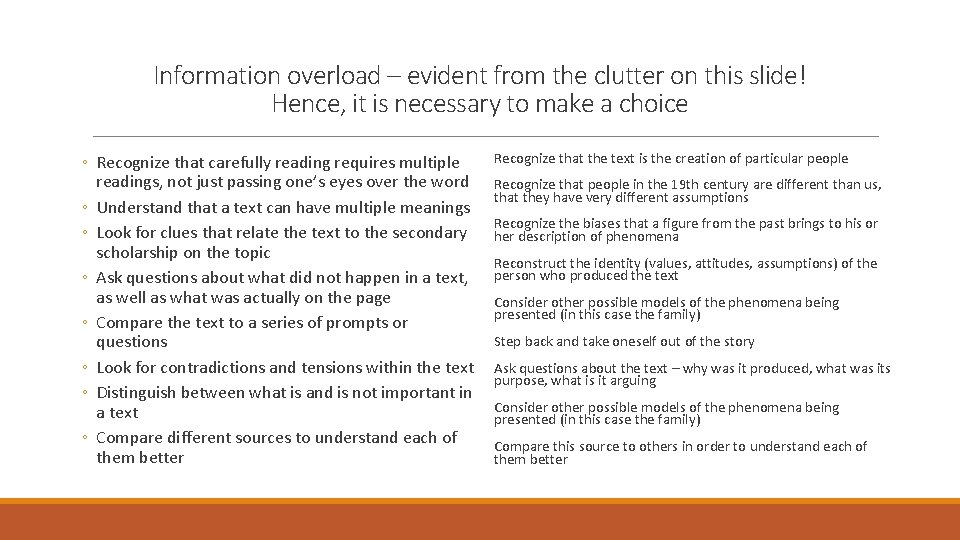 Information overload – evident from the clutter on this slide! Hence, it is necessary