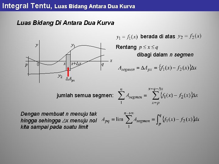 Integral Tentu, Luas Bidang Antara Dua Kurva Luas Bidang Di Antara Dua Kurva berada