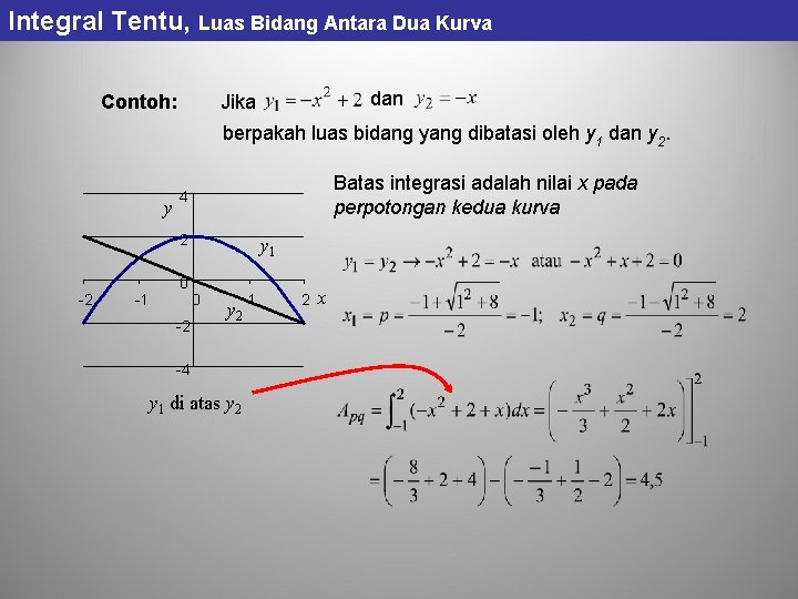 Integral Tentu, Luas Bidang Antara Dua Kurva Contoh: dan Jika berpakah luas bidang yang