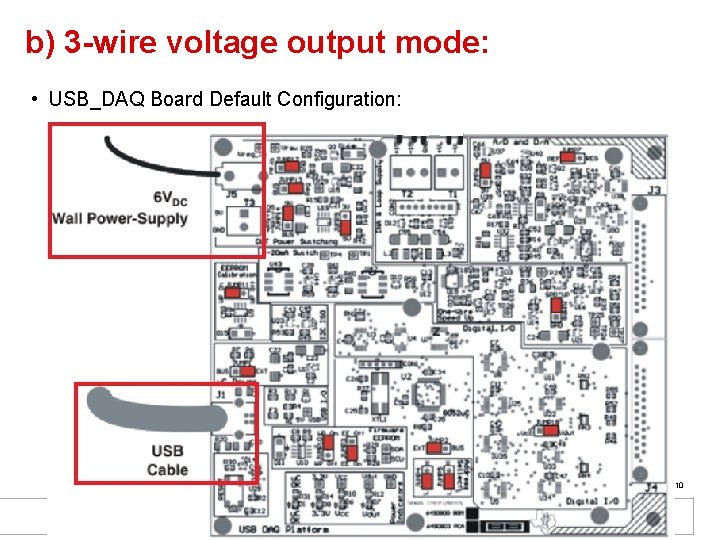 b) 3 -wire voltage output mode: • USB_DAQ Board Default Configuration: 10 