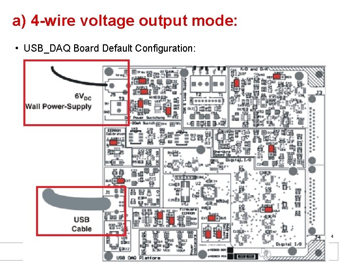 a) 4 -wire voltage output mode: • USB_DAQ Board Default Configuration: 4 