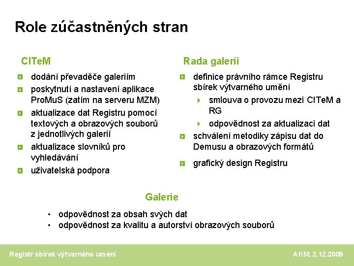 Role zúčastněných stran CITe. M Rada galerií dodání převaděče galeriím poskytnutí a nastavení aplikace