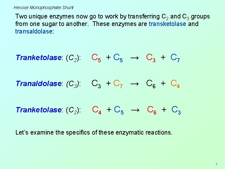 Hexose Monophosphate Shunt Two unique enzymes now go to work by transferring C 2