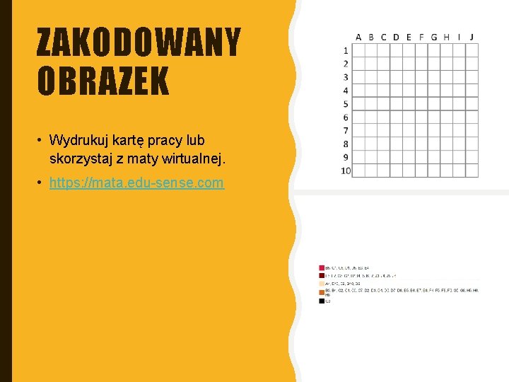 ZAKODOWANY OBRAZEK • Wydrukuj kartę pracy lub skorzystaj z maty wirtualnej. • https: //mata.