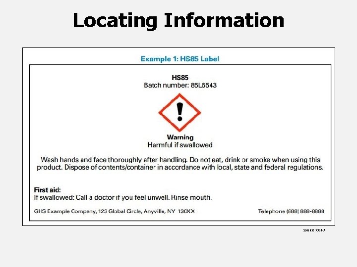 Locating Information Source: OSHA 