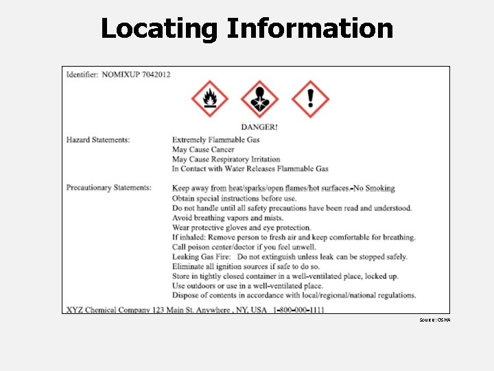 Locating Information Source: OSHA 